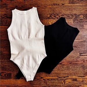 Ribbed Bodysuit Set - Cream and Black